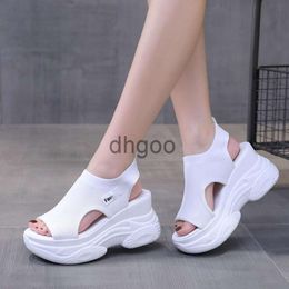 Sandals Super High Heels Chunky Platform For Women Summer 2024 Knitted Mesh Sport Shoes Woman Wedge Sandalias White