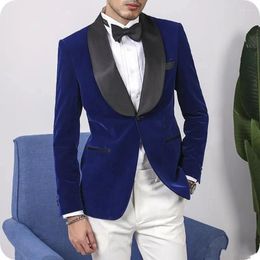 Men's Suits Suit Blazer Terno Royal Blue White Pants Black Shawl Lapel 3 Piece Jacket Elegant Slim Fit Velvet Ropa Hombre