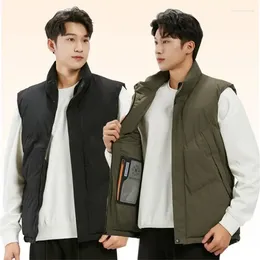 Men's Vests Padded Vest Men Korean Fashion Stand Collar Sleeveless Thick Warm Winter Male Casual Jacket Windproof Coldproof Thermal Coat
