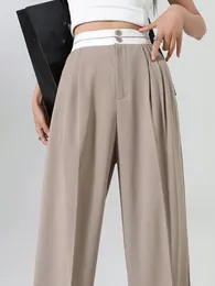 Women's Pants 2024 Solid Wide Leg Full Spring Summer High Waist Office Lady Casual Loose Trousers Female Pockets