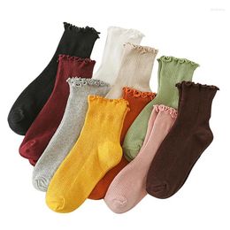 Women Socks 6pairs/Set Fashion Lolita Women's With Ruffled Edges Ankle Low Cut Solid Colour Knitted Cotton Girl Lace