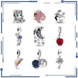 925 Silver Beads Original Astronaut Moon Star Rainbow Pendant Pendant Suitable for PAN Bracelet Diy Women's Jewellery Free Shipping