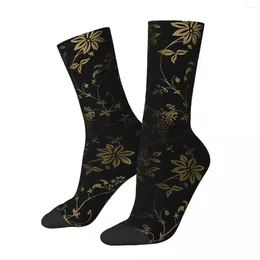 Men's Socks Black Gold Roses Flowers Harajuku Super Soft Stockings All Season Long Accessories For Man's Woman's Christmas Gifts