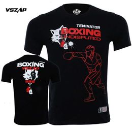 VSZAP Boxer Short Sleeve Fiess Pure Cotton T-shirt Summer MMA Training Elastic Fighting Sanda Sports Top