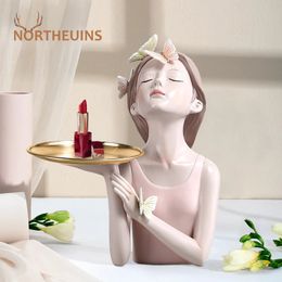 NORTHEUINS Resin Butterfly Girl Figurines Character Model Art Modern Storage Statues Home Living Room Desktop Decor Objects Item 240106