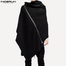 Fashion Men Cloak Coats Solid Colour Turtleneck Zipper Irregular Ponchos Streetwear Casual Men Long Trench S-5XL INCERUN 240106