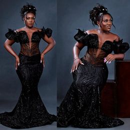 Black Off Shoulder Prom Dresses Illusion Lace Beaded Mermaid Formal Evening Occasion Gowns For African Women Birthday Party Dress Second Reception Gowns NL416