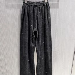 Women's Pants Autumn And Winter Black Sanitary With Elastic Waist Straight Leg Diamond Loose Casual