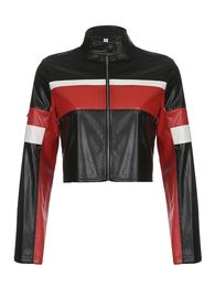 Women's Faux Leather Moto Jacket with Zipper Detail and Quilted Sleeves - Stylish Biker Coat for a Trendy Look 240108