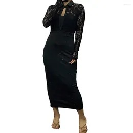 Casual Dresses Comfortable Women Dress Women's Elegant Lace Splicing Bodycon With Long Sleeve Hip Wrapped Design Sexy Sheath For Formal