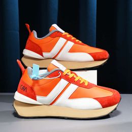 Retro Fashion Orange Men's High Quality Breathable Mesh Platform Shoes Trainers Low Sneakers Casual Men