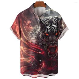 Men's Casual Shirts Animal 3d Print Hawaiian Shirt Man Tiger Colourful Fashion Daily Caucal Men Summer Street Clothing