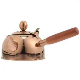 Dinnerware Sets Tea Kettle Stainless Steel Teapot Wooden Side Handle Stovetop Water