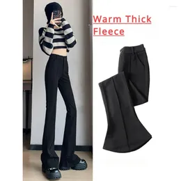 Women's Pants Winter Warm Fleece Flare Pant Bootcut High Waist Thick Plus Size Y2k Korean Fashion Elegant 2024 Black Trouser Bell Bottom