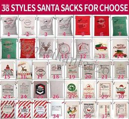 DHL Christmas Santa Sacks Canvas Cotton Bags Large Organic Heavy Drawstring Gift Bags Personalised Festival Party Christmas Decora1270650