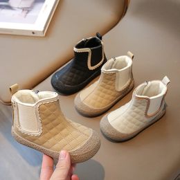 Autumn Winter Baby Girls Boots Children Shoes Outdoor Non-slip Infant Shoes Waterproof Windproof Lace Kids Plush Ankle Boots 240108