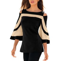 Blouse Womens Tops and Blouses Women Cold Shoulder Long Sleeve Sweatshirt Pullover Tops Blouse Shirt Flare Sleeve Black Blusas