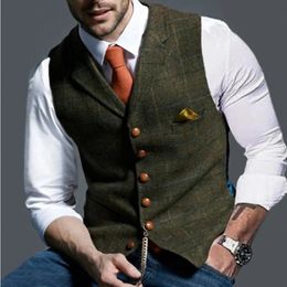 Men's Casual Classic Suit Vest V Neck Herringbone Tweed Slim Fit Business Waistcoat For Wedding Men's Lapel Plaid Vest 240106