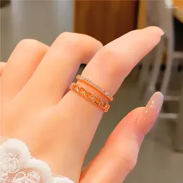 Cluster Rings Double Layer Chain Rhinestone Ring Creative Open Forefinger Fashion Design Party Memorial Day Women's Beautiful Gifts