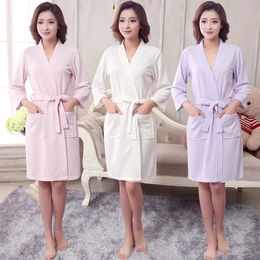 Women Summer Towel Kimono Bath Robe Bridesmaid Dressing Gown Sexy Waffle Bathrobe Suck Water Wedding Robes Men Sleepwear el 240108