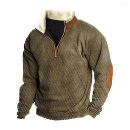 Men's Hoodies Patchwork Sweatshirt Retro Style Plush Zipper With Colour Matching Stand For Fall