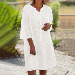 Casual Dresses 2024 Bohemian Summer Beach Dress White Tunic Women Beachwear Cover-ups Lounge Loose Holiday Sundress For