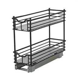 Kitchen Storage 7" Narrow Sliding Cabinet Organiser Two Tier Matte Black Great For Slim Cabinets In Bathroom And More