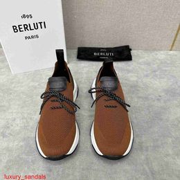 Leather Sneaker BERLUTI Casual Shoes New Men's Shadow Knitted Low Top Sneakers with Dark Pattern Lightweight and Breathable One Step Sneaker HBU0