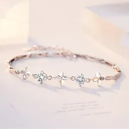 Link Bracelets 925 Silver Plated Zircon Leaf Charm Bracelet For Women Girl Accessories Fashion Jewellery Party Gift Sl643