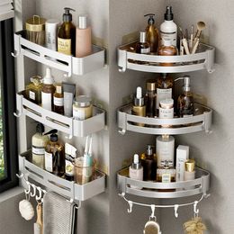 Shower Corner Shelf Bathroom Storage Shelves No Drilling Space Aluminium Adhesive On The Wall Shampoo Holder Rack 240108