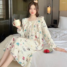 Women's Sleepwear 2024 Spring Plus Size Long Sleeve Cotton Nightgowns For Women Korean Cute Cartoon Night Dress Nightdress Home Nighty