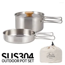 Cookware Sets Outdoor 304 Stainless Steel Folding Handle Pot Camping Portable Frying Pan Soup Household Picnic Set