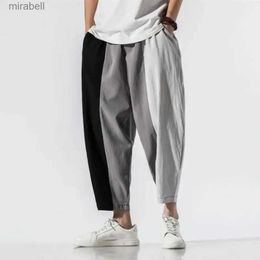 Men's Pants Men Pants Wide Crotch Harem Pants Loose Large Cropped Trousers Wide -Legged Bloomers Baggy Ankle Length Sweatpant YQ240108