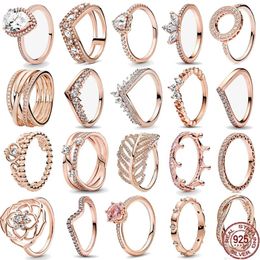 Cluster Rings Brilliant Women's Jewelry 925 Sterling Silver Classic Rose Gold Series Ring Shining Crown Charm Birthday Gift