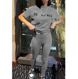 Designer 2024 Silm Pants Suit Tracksuits Womens Two Pieces Jogger Set New Letters Printed Short Sleeve Sexy Fashion Tights Track Suits46123