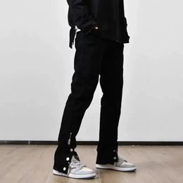 Y2k Men's Jeans Black Color Hip Hop Techwear Men Pants Slim Fit Joggers Fashion Button Zipper Casual Streetwear Pants for Men 240108