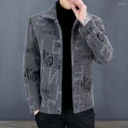 Men's Jackets Men Coat Chinese Print Fall Winter Cardigan Jacket With Turn-down Collar Single-breasted Closure For Thick Warmth Soft