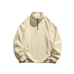 Men's Hoodies Winter Clothing Fleeced-lined Pullover Sweatshirt Fashion Premium Stand Collar Zipper Big Size Long Sleeve Tops