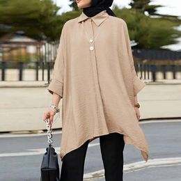 Ethnic Clothing 2024 Long Shirts For Muslim Women Solid Tops Lapel Neck Hijab Blouse Vintage Style Arabic Wear Casual Spring Girl