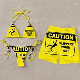 Men's Shorts Caution Slippery When Wet 3D All Over Printed Summer Men For Women Bikini Couple Matching Beach 02
