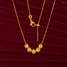 Pendants 24k Pure Yellow Gold Colour Frosted Lucky Beads Necklaces For Women Girl Golden Chocker Chain Wedding Fine Jewellery Gifts Not Fade