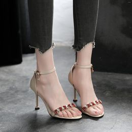 Sandals 31-43 Ankle Strap Open Toe Rhinestone Stiletto Heels Sexy Women Small Size Summer Shoes Woman