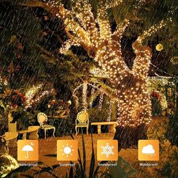 1pc Solar Fairy Lights, Outdoor Waterproof, 8 Mode Copper Wire Led String Light, Holiday Party Garden Christmas Decoration, Halloween Decor Lights,Color: Warm White