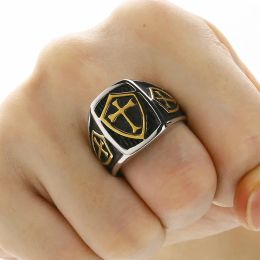 14K White Gold Vintage Shield Crusader Cross Biker Ring Templar Brand For Man Fashion Rings Jewellery