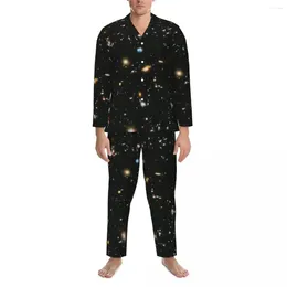 Men's Sleepwear Pajamas Men Galaxy Star Artistic Stars Space Black 2 Pieces Casual Loose Pajama Set Long Sleeve Fashion Home Suit