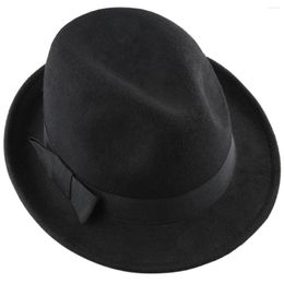 Berets Classic Black Women Men Vintage Trilby Felt Fedora Hat With Wide Brim Gentleman Elegant Lady Winter Autumn Jazz Caps