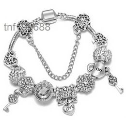 Fashion 925 Sterling Silver Love Bowknot Heart Locker Key Murano Lampwork Glass European Beads Crystal Dangle Fits Bracelets Necklace B8 YFTB