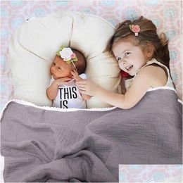 Blankets Swaddling Cotton Gauze Wrap Towel Pure Colour Hair Ball Air-Conditioning Blanket Babies Windproof Born Duvet Four Seasons Drop Oteqy