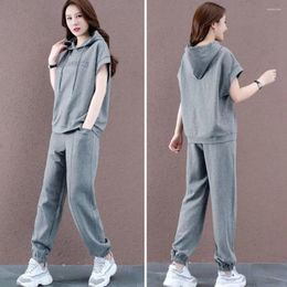 Women's Two Piece Pants 2 Pcs/Set Trendy Women Hoodie Set Casual Loose Summer Pockets Plus Size Top Trousers Suit