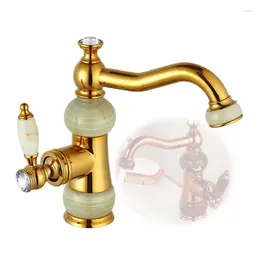 Bathroom Sink Faucets 7 Colors Brass And Jade Material Deck Mounted Cold & Water Of Tap